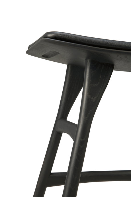 Osso Hocker - lackierte Eiche - schwarz - schwarzes Leder - 50 x 33 x 51 cm - ZEN ZONE Furniture