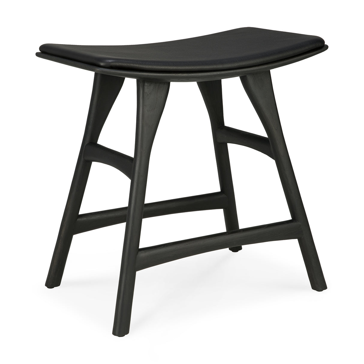 Osso Hocker - lackierte Eiche - schwarz - schwarzes Leder - 50 x 33 x 51 cm - ZEN ZONE Furniture