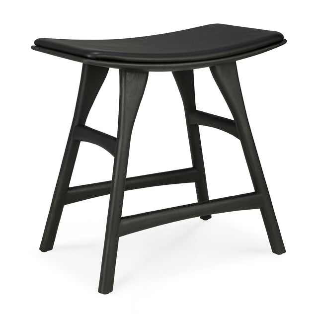 Osso Hocker - lackierte Eiche - schwarz - schwarzes Leder - 50 x 33 x 51 cm - ZEN ZONE Furniture