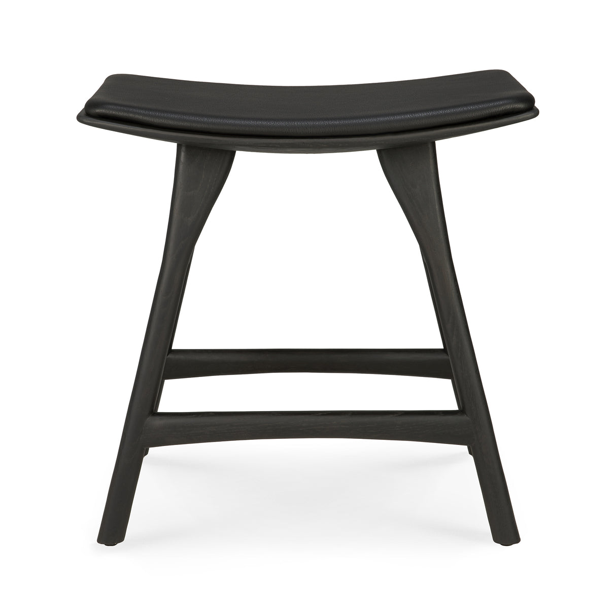 Osso Hocker - lackierte Eiche - schwarz - schwarzes Leder - 50 x 33 x 51 cm - ZEN ZONE Furniture