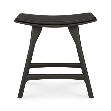 Osso Hocker - lackierte Eiche - schwarz - schwarzes Leder - 50 x 33 x 51 cm - ZEN ZONE Furniture