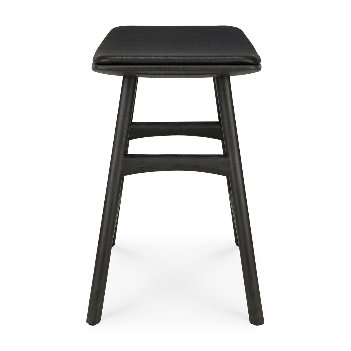 Osso Hocker - lackierte Eiche - schwarz - schwarzes Leder - 50 x 33 x 51 cm - ZEN ZONE Furniture
