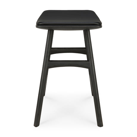 Osso Hocker - lackierte Eiche - schwarz - schwarzes Leder - 50 x 33 x 51 cm - ZEN ZONE Furniture