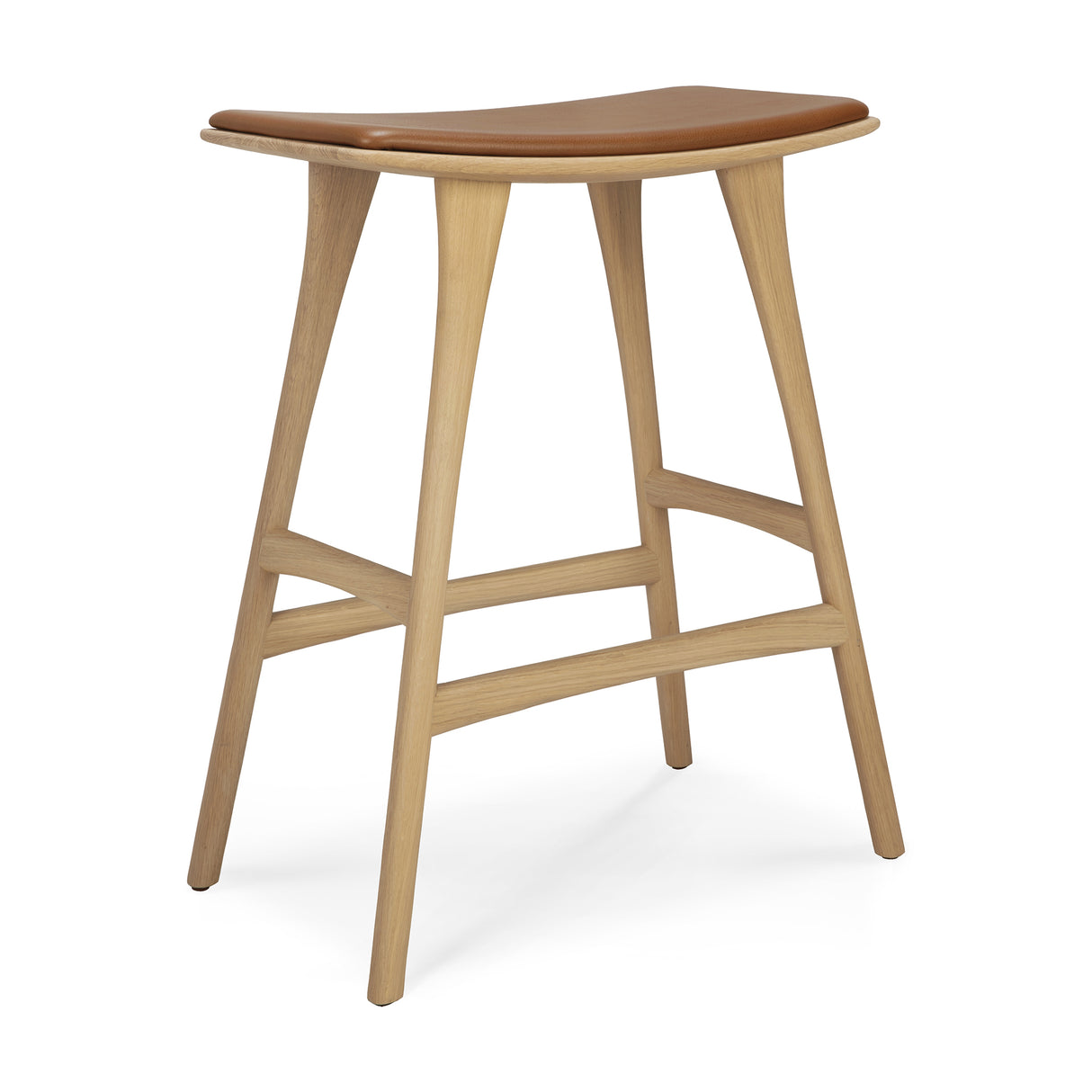 Osso Tresenhocker - lackierte Eiche - Cognac Leder - 57 x 33 x 69 cm - ZEN ZONE Furniture