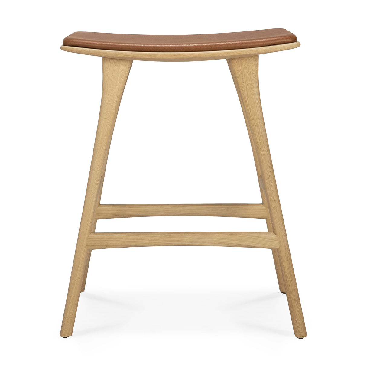Osso Tresenhocker - lackierte Eiche - Cognac Leder - 57 x 33 x 69 cm - ZEN ZONE Furniture