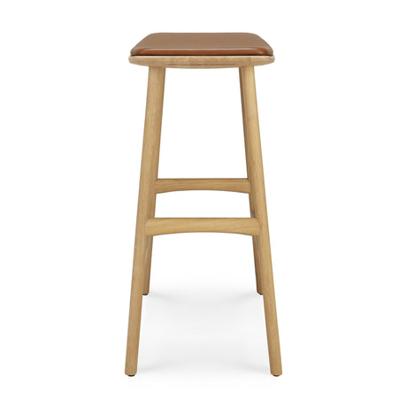 Osso Tresenhocker - lackierte Eiche - Cognac Leder - 57 x 33 x 69 cm - ZEN ZONE Furniture