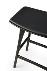 Osso Tresenhocker - lackierte Eiche - schwarz - schwarzes Leder - 57 x 33 x 69 cm - ZEN ZONE Furniture