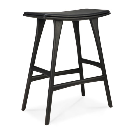 Osso Tresenhocker - lackierte Eiche - schwarz - schwarzes Leder - 57 x 33 x 69 cm - ZEN ZONE Furniture