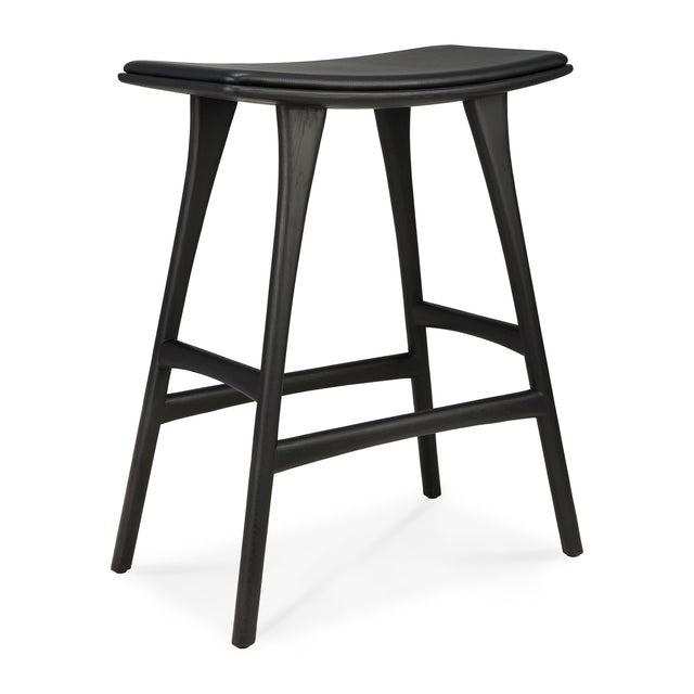 Osso Tresenhocker - lackierte Eiche - schwarz - schwarzes Leder - 57 x 33 x 69 cm - ZEN ZONE Furniture