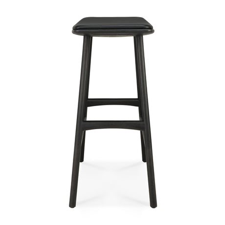 Osso Tresenhocker - lackierte Eiche - schwarz - schwarzes Leder - 57 x 33 x 69 cm - ZEN ZONE Furniture