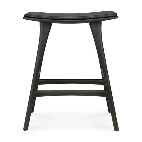 Osso Tresenhocker - lackierte Eiche - schwarz - schwarzes Leder - 57 x 33 x 69 cm - ZEN ZONE Furniture