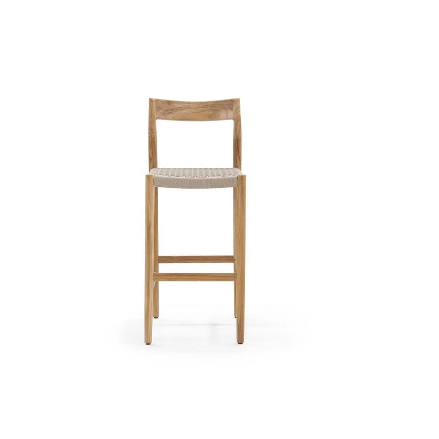 Garten Barhocker Lago aus Naturteak und grauem Geflecht, Sitzhöhe 80 cm - ZEN ZONE Furniture