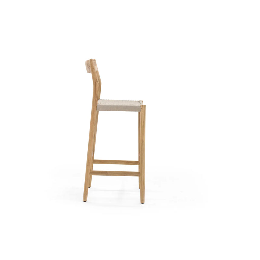 Garten Barhocker Lago aus Naturteak und grauem Geflecht, Sitzhöhe 80 cm - ZEN ZONE Furniture