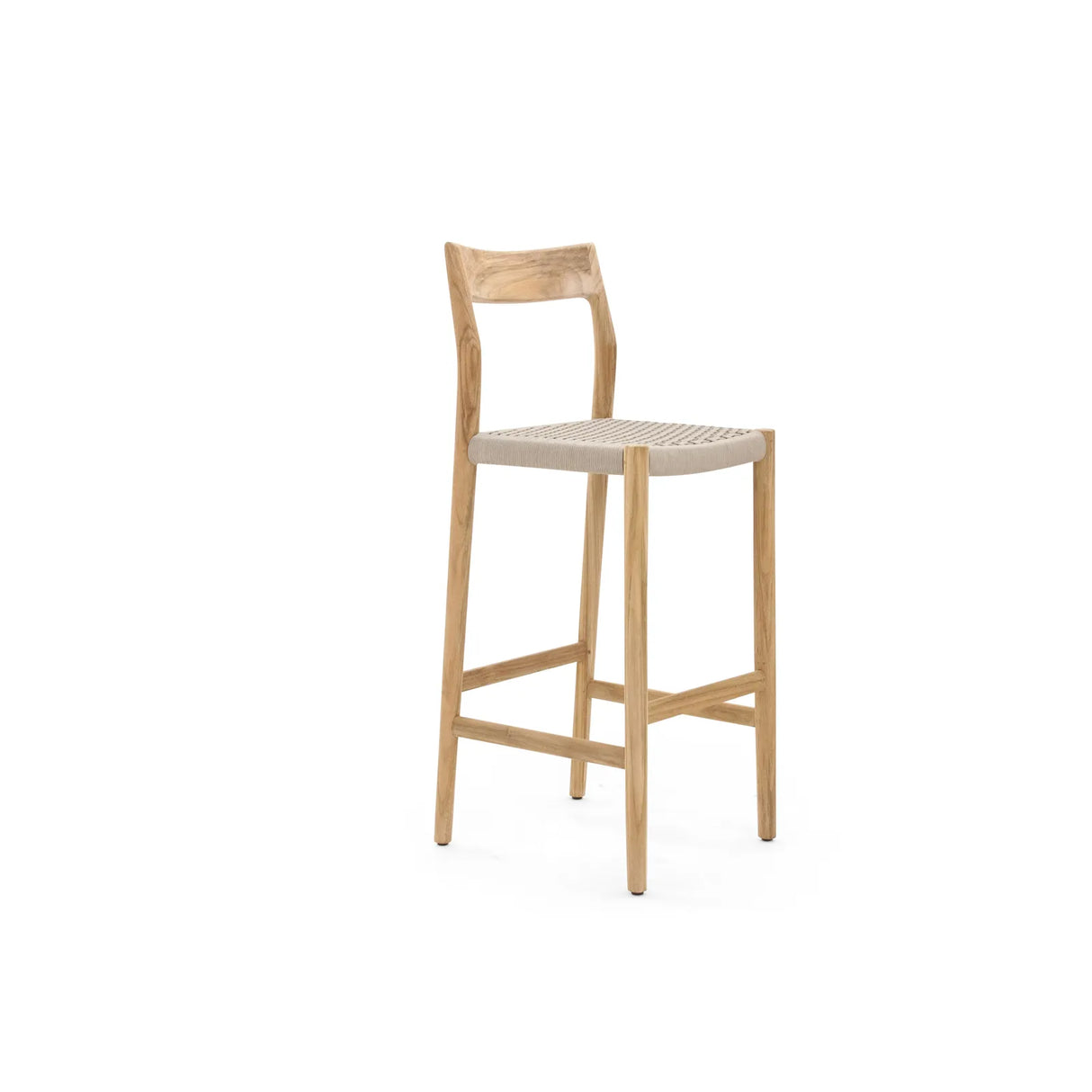 Garten Barhocker Lago aus Naturteak und grauem Geflecht, Sitzhöhe 80 cm - ZEN ZONE Furniture