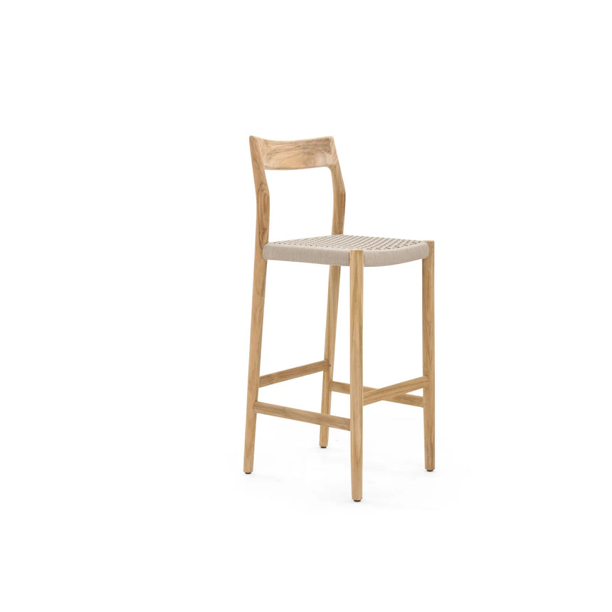 Garten Barhocker Lago aus Naturteak und grauem Geflecht, Sitzhöhe 80 cm - ZEN ZONE Furniture