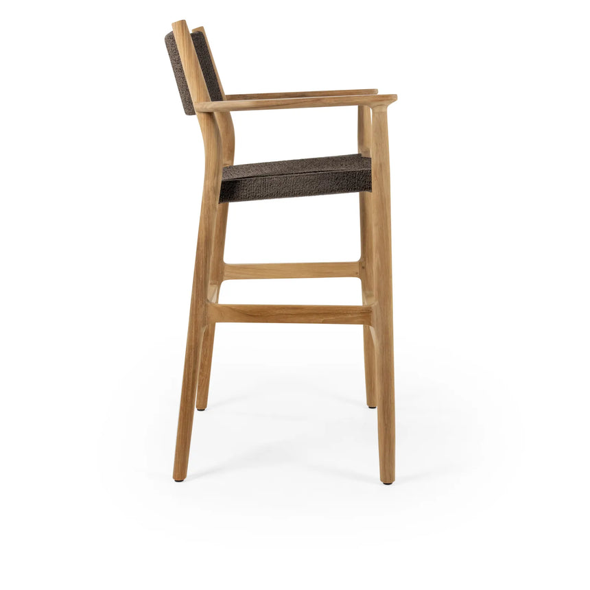 Garten Barhocker Maddalena aus Naturteak und Walnussschnur in Natur, 50×59×98 cm - ZEN ZONE Furniture