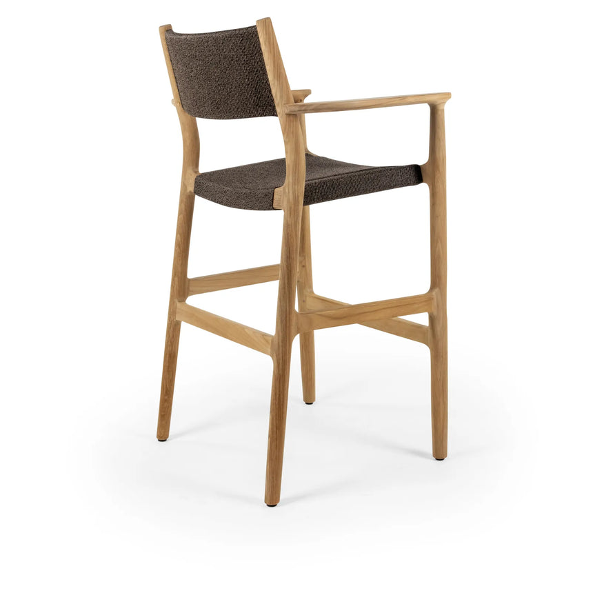Garten Barhocker Maddalena aus Naturteak und Walnussschnur in Natur, 50×59×98 cm - ZEN ZONE Furniture