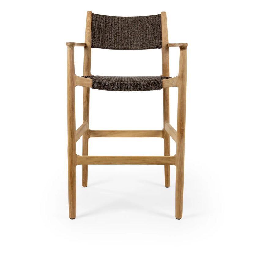 Garten Barhocker Maddalena aus Naturteak und Walnussschnur in Natur, 50×59×98 cm - ZEN ZONE Furniture