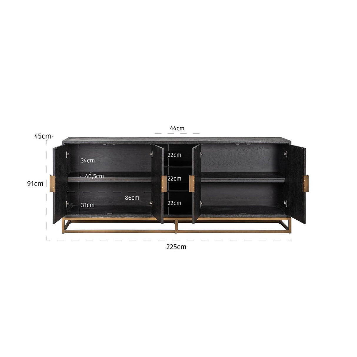 Anrichte Blackbone brass 4-Türen + offener raum (Black rustic) - ZEN ZONE