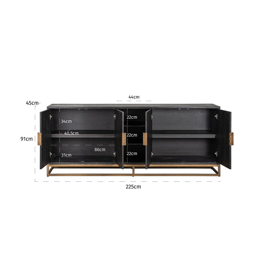 Anrichte Blackbone brass 4-Türen + offener raum (Black rustic) - ZEN ZONE