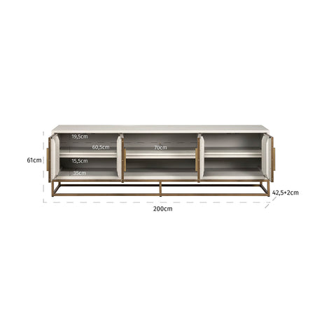 TV Kommode Whitebone brass 4-Türen 200 (Verona Grey) - ZEN ZONE Furniture