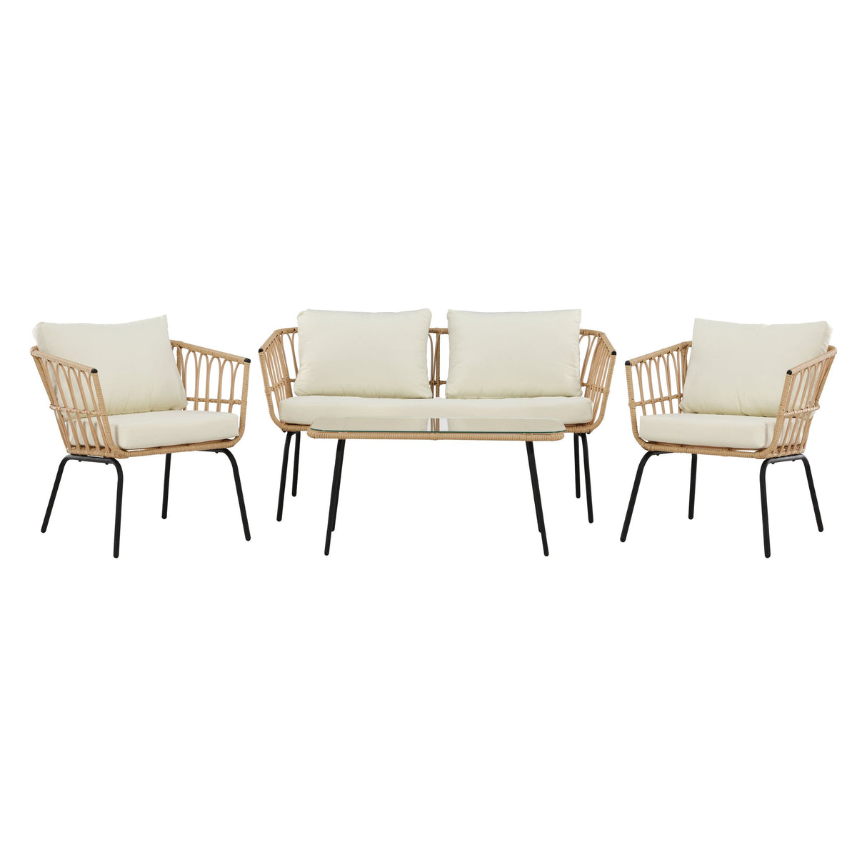 Ortigia Lounge Set Schwarz / Natur Rattan