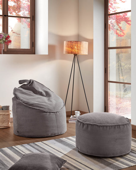 Wilma Pouf breiter Cord grau Ø 80 cm - ZEN ZONE Furniture