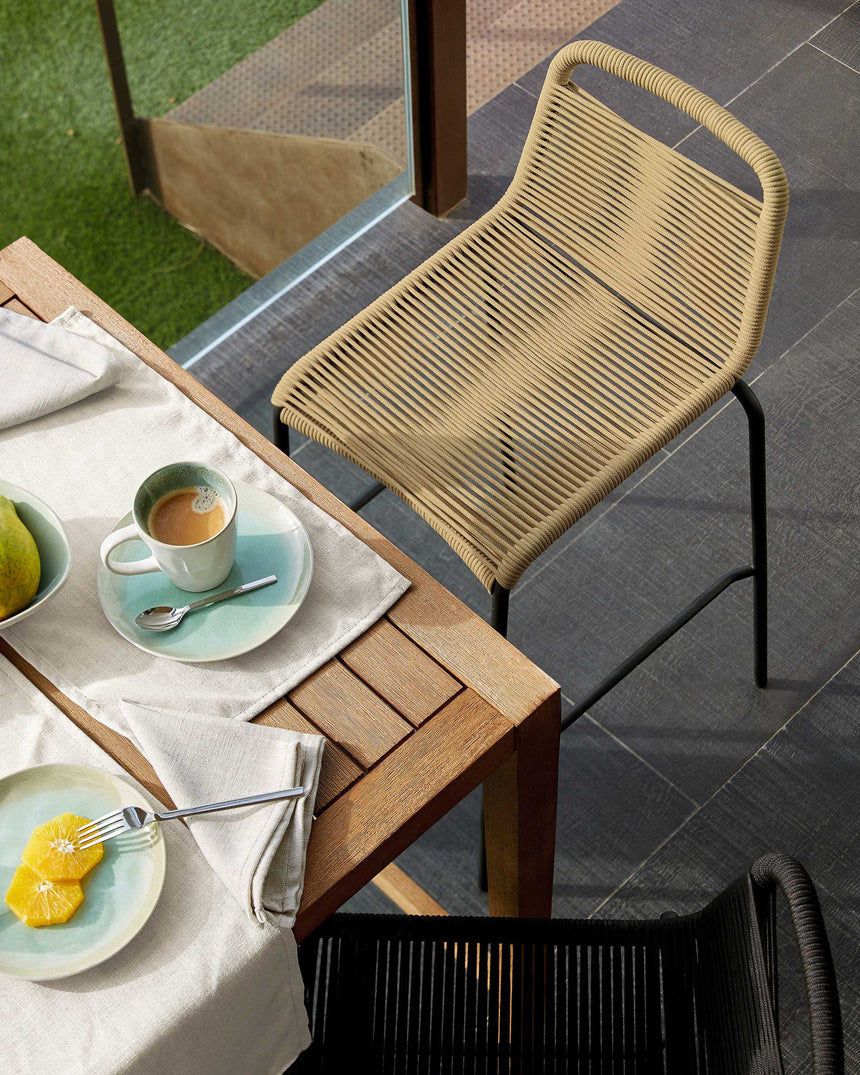 Lambton Hocker aus braunem Seil und Stahl mit schwarzem Finish Höhe 62 cm - ZEN ZONE Furniture