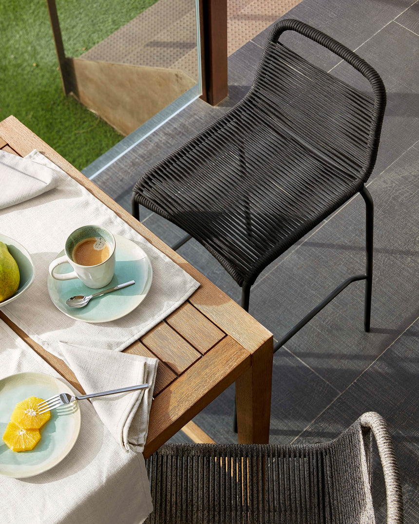 Lambton stapelbarer Hocker aus schwarzem Seil und Stahl mit schwarzem Finish Höhe 62 cm - ZEN ZONE Furniture