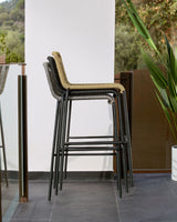 Lambton stapelbarer Hocker aus braunem Seil und Stahl mit schwarzem Finish Höhe 74 cm - ZEN ZONE Furniture
