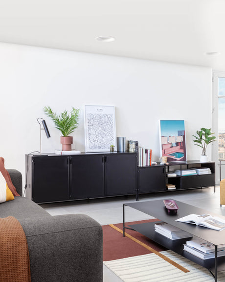 Shantay TV-Schrank 1 Türe und 1 Schublade aus Metall mit schwarzem Finish 150 x 50 cm - ZEN ZONE Furniture