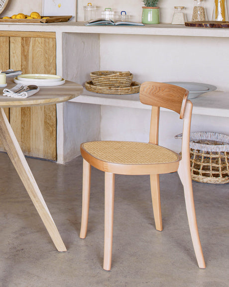 Romane Stuhl aus Buchenholz mit natürlichem Finish, Eschenfurnier und Rattan - ZEN ZONE Furniture