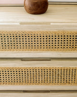Rexit Kommode mit 4 Schubladen aus massivem Holz und Mindi Furnier mit Rattan 90 x 93 cm - ZEN ZONE Furniture