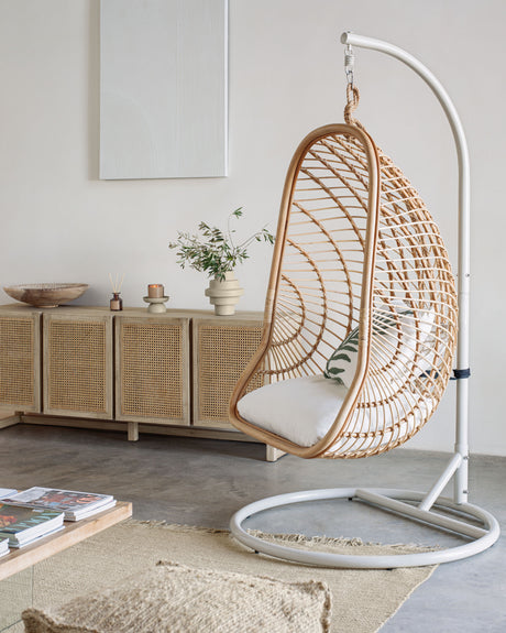 Hängesessel Ekaterina aus Rattan mit Standfuß in Dunkelgrau - ZEN ZONE Furniture