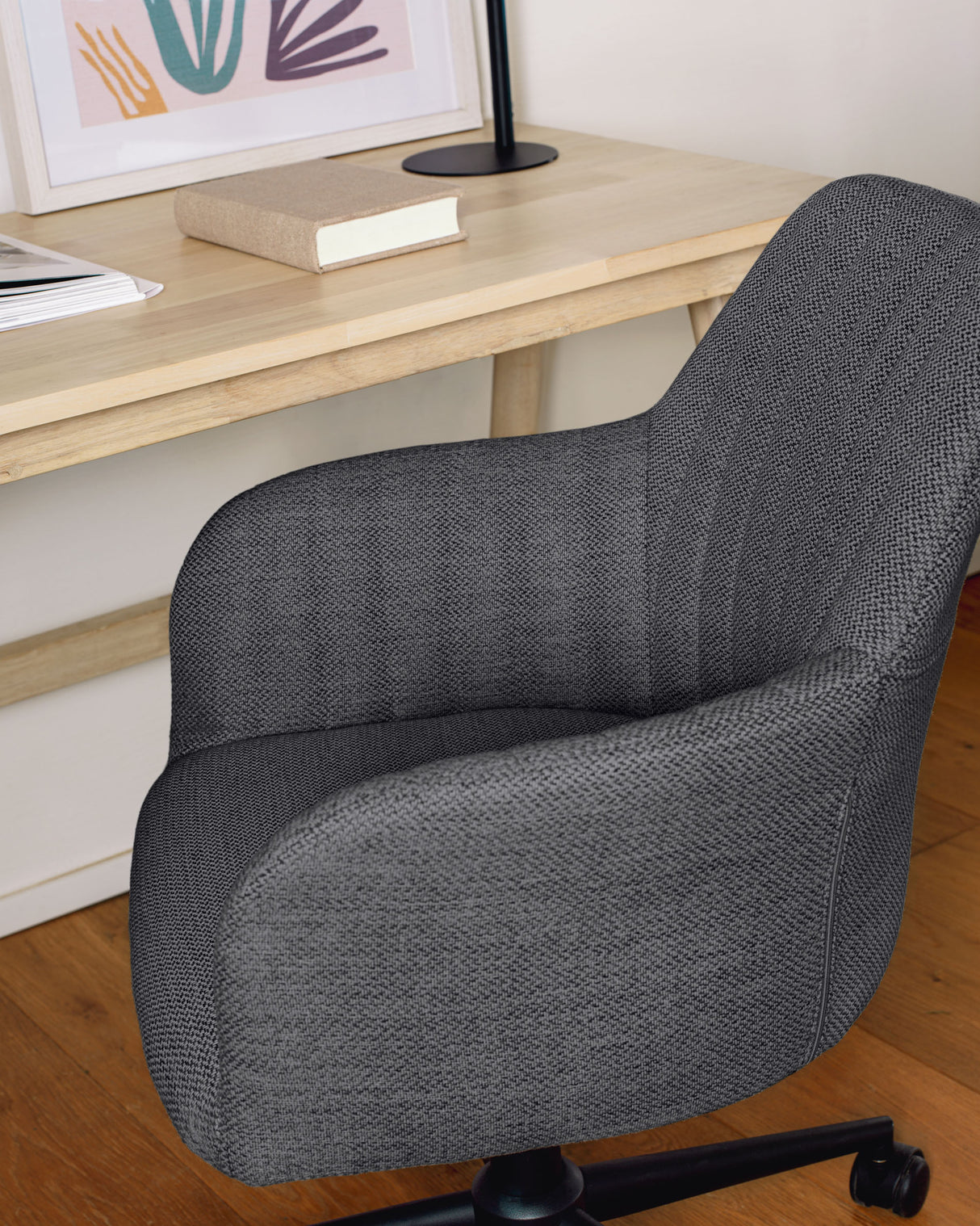 Madina Schreibtischstuhl dunkelgrau mit Beinen aus Stahl in Mattschwarz - ZEN ZONE Furniture