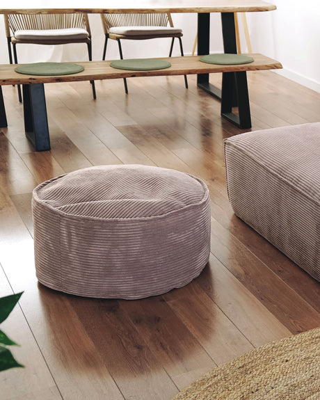Wilma großer Pouf breiter Cord rosa Ø 70 cm - ZEN ZONE Furniture