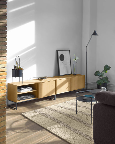 Taiana TV-Schrank 2 Türen Eichenfurnier und Stahlgestell mit schwarzem Finish 112 x 51 cm - ZEN ZONE Furniture