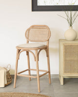 Doriane Hocker massive Eiche naturbelassen mit gepolstertem Sitz 65 cm hoch FSC Mix Credit - ZEN ZONE Furniture