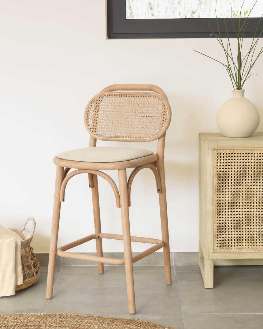 Doriane Hocker massive Eiche naturbelassen mit gepolstertem Sitz 65 cm hoch FSC Mix Credit - ZEN ZONE Furniture
