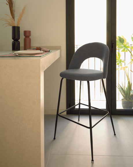 Mahalia Barhocker dunkelgrau und Stahl mit schwarzem Finish Höhe 63 cm - ZEN ZONE Furniture