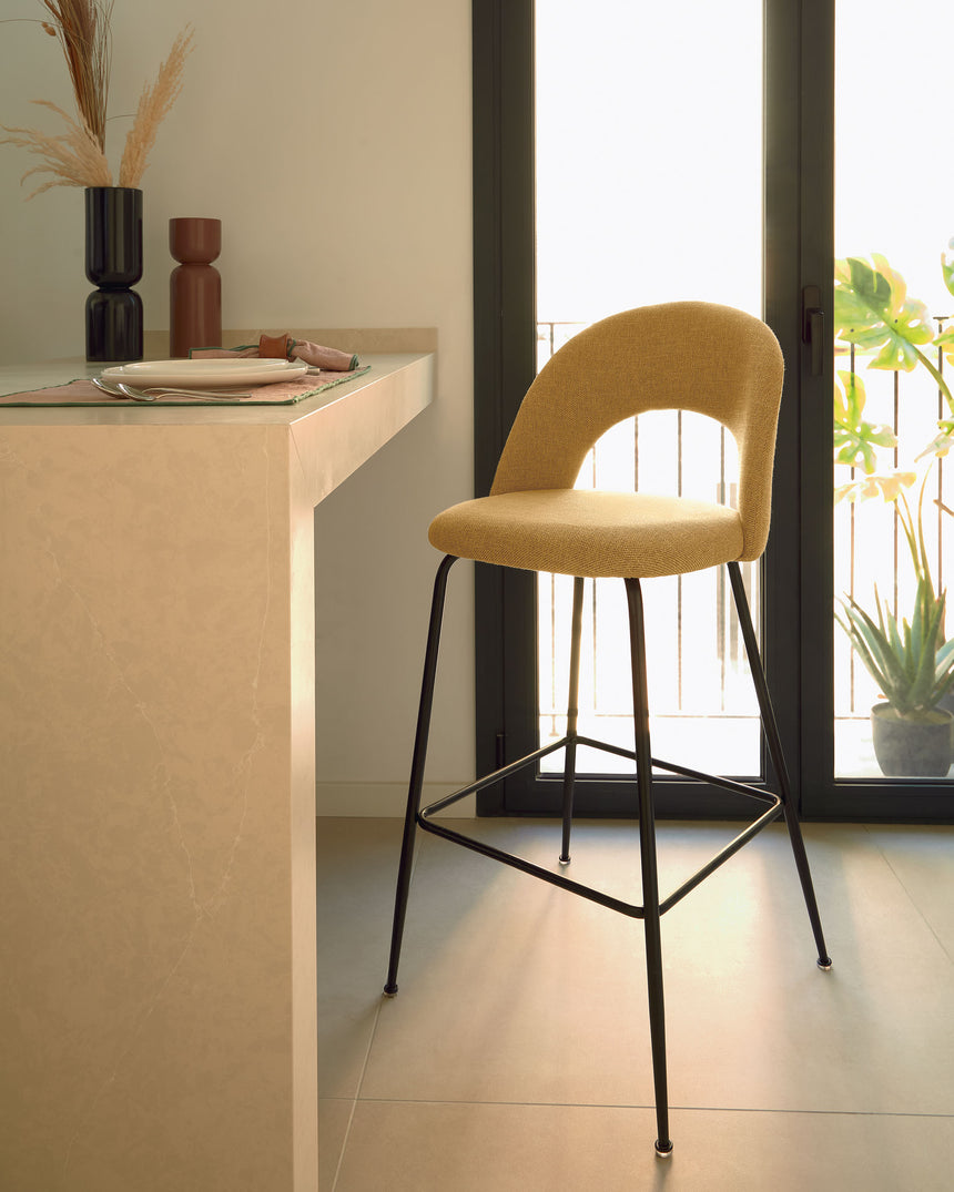 Mahalia Barhocker senfgelb und Stahl mit schwarzem Finish Höhe 63 cm - ZEN ZONE Furniture