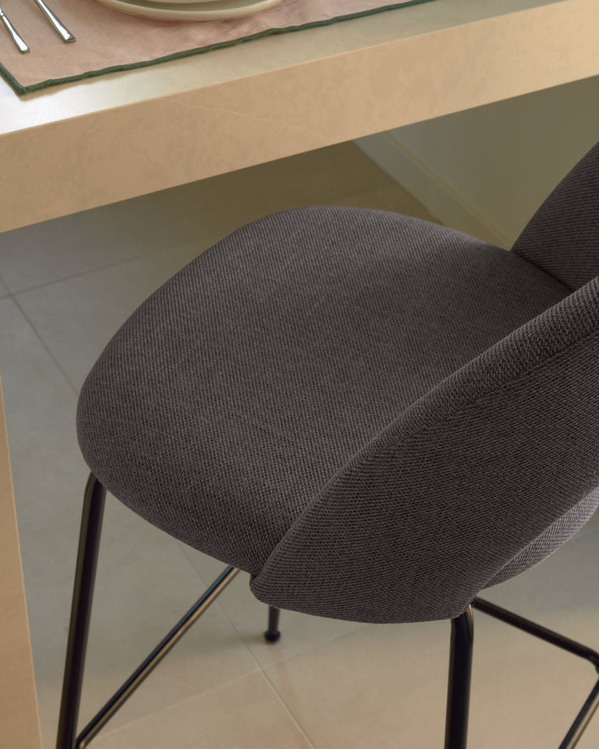 Mahalia Barhocker dunkelgrau und Stahl mit schwarzem Finish Höhe 63 cm - ZEN ZONE Furniture