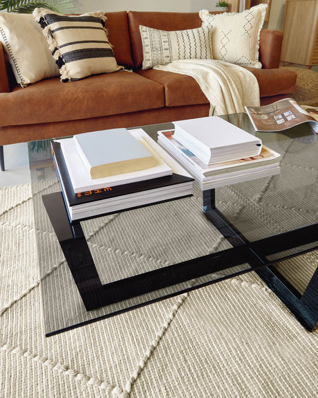 Plam Couchtisch Glas schwarz und Stahlstruktur mit schwarzem Finish 120 x 70 cm - ZEN ZONE Furniture