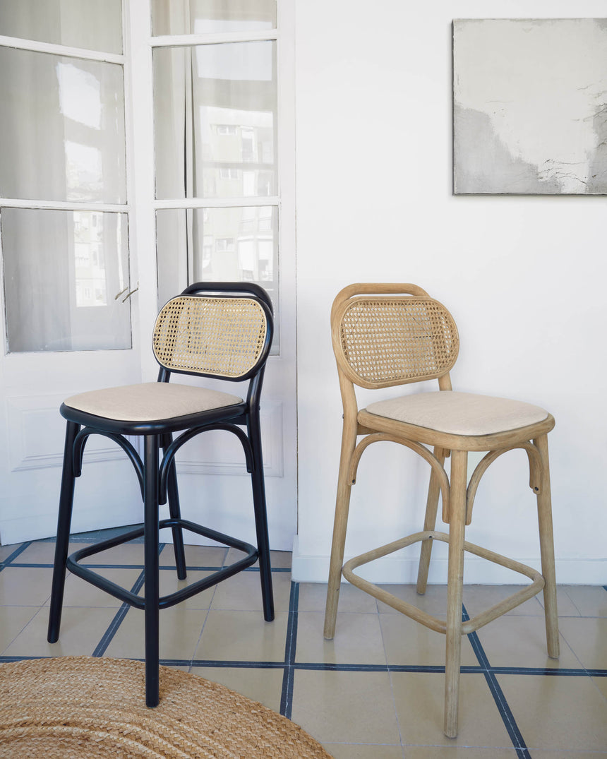 Doriane Hocker massive Eiche naturbelassen mit gepolstertem Sitz 65 cm hoch FSC Mix Credit - ZEN ZONE Furniture