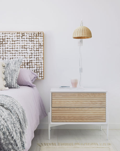 Damila Wandlampe aus Metall weiß und Rattan mit natürlichem Finish - ZEN ZONE Furniture