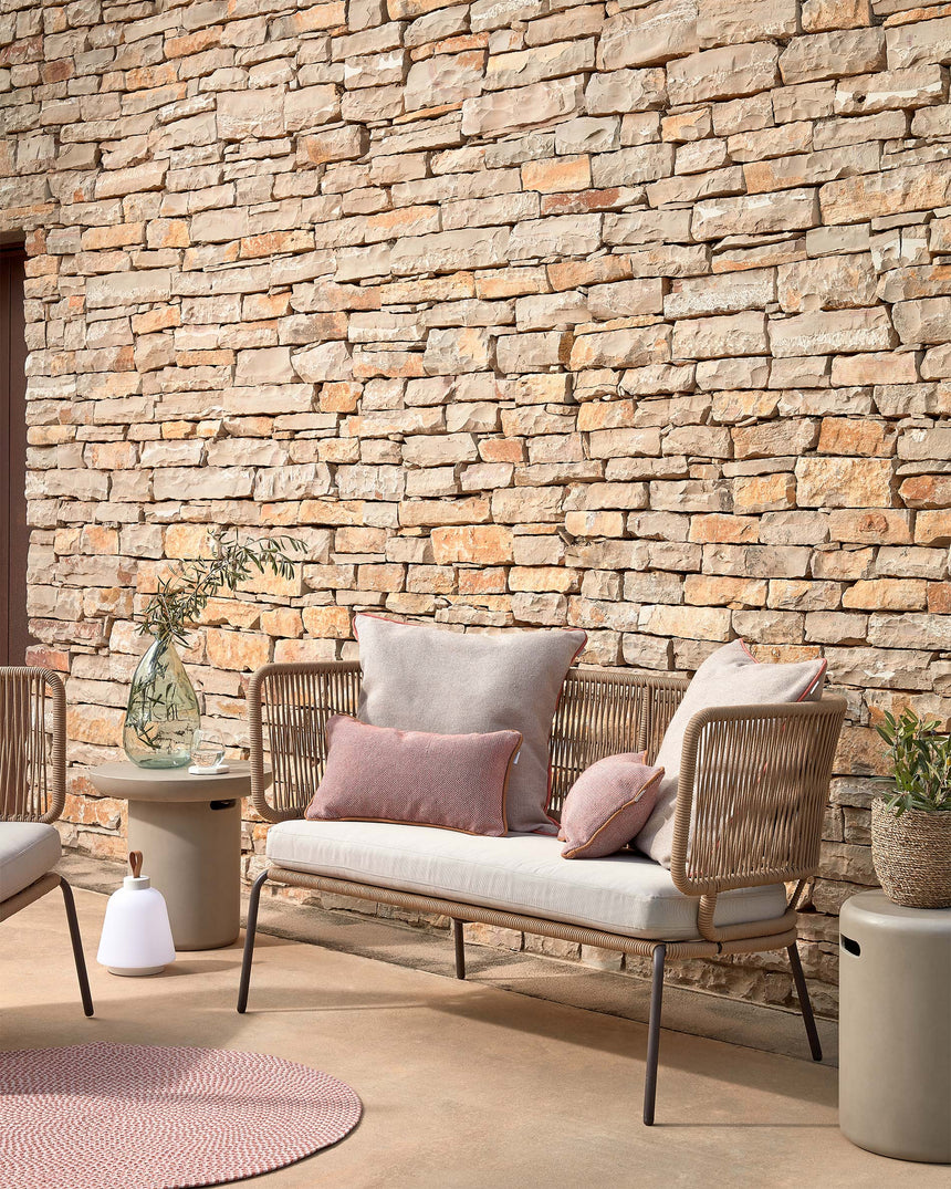 Nadin 2-Sitzer Sofa aus beigefarbenem Seil und Beinen aus verzinktem Stahl 135 cm - ZEN ZONE Furniture
