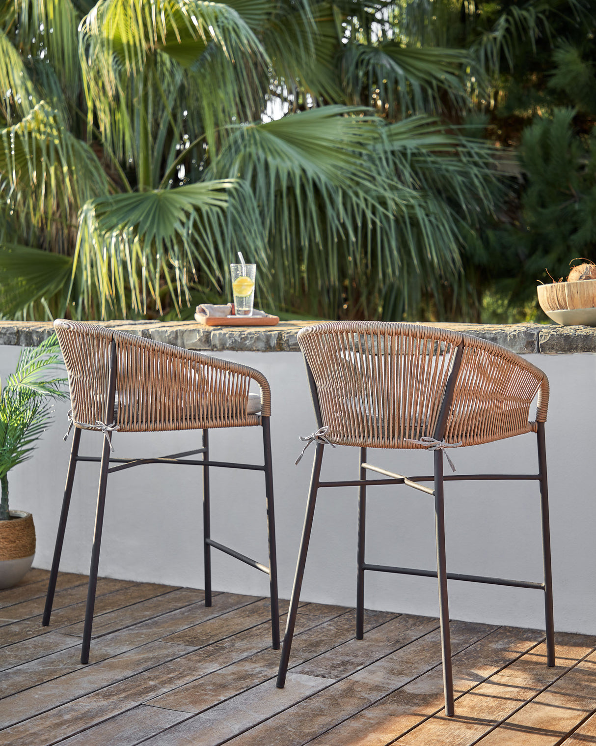 Yanet Hocker aus beigem Seil und verzinktem Stahl Höhe 80 cm - ZEN ZONE Furniture