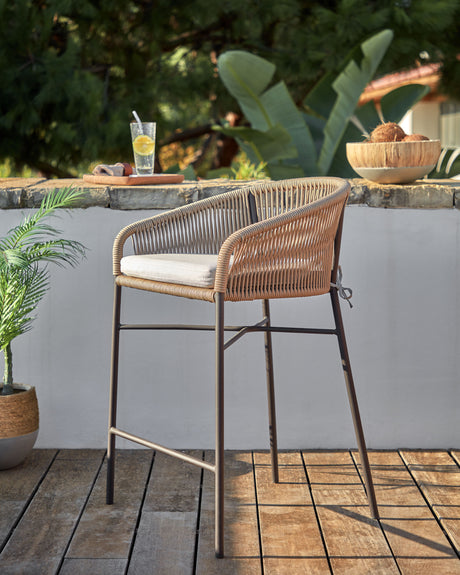 Yanet Hocker aus beigem Seil und verzinktem Stahl Höhe 80 cm - ZEN ZONE Furniture