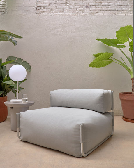 Square Puff Modularsofa Rückenlehne 100% Outdoor hellgrau und Aluminium weiß 101 x 101 cm - ZEN ZONE Furniture