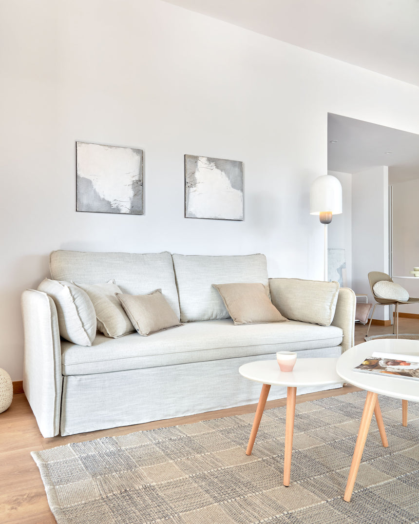 Tanit Schlafsofa weiß und Beine aus massivem Buchenholz mit natürlichem Finish 210 cm - ZEN ZONE Furniture